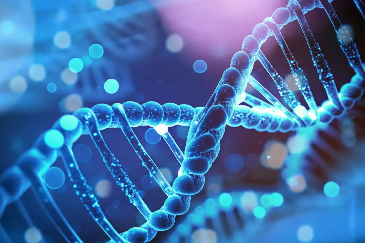 Błękitna podwójna helisa DNA, symbolizująca genetyczne podstawy życia, rodzi pytanie: czy autyzm jest dziedziczny?