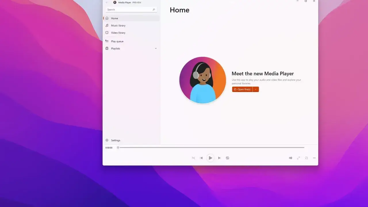 Nowy Windows Media Player wita użytkownika, oferując łatwy dostęp do bibliotek muzyki i wideo.