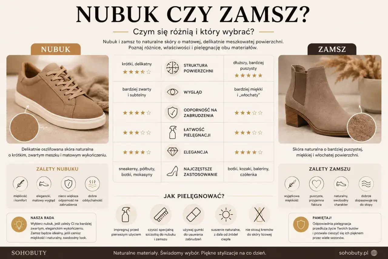 Porównanie nubuku i zamszu: skóra licowa co to? Nubuk jest krótszy, zamsz dłuższy i bardziej puszysty. Oba to naturalne skóry.