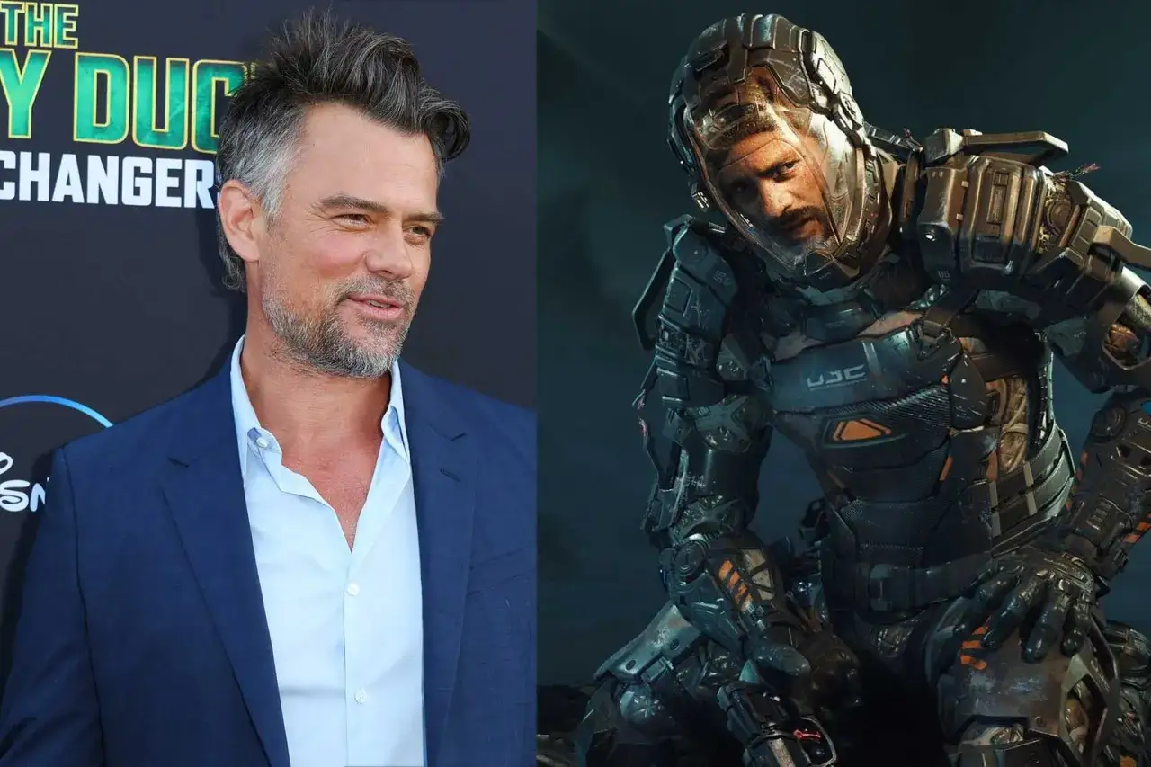 L'acteur Josh Duhamel, qui prête sa voix à Jacob Lee, le protagoniste du jeu vidéo The Callisto Protocol, en armure de combat.