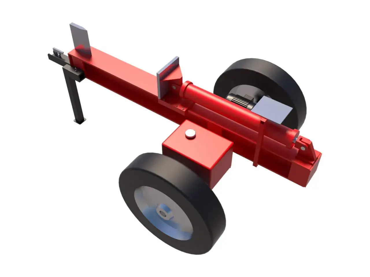 Roter, manueller Holzspalter mit Rädern, ideal zum Holzspalter manuell selber bauen.
