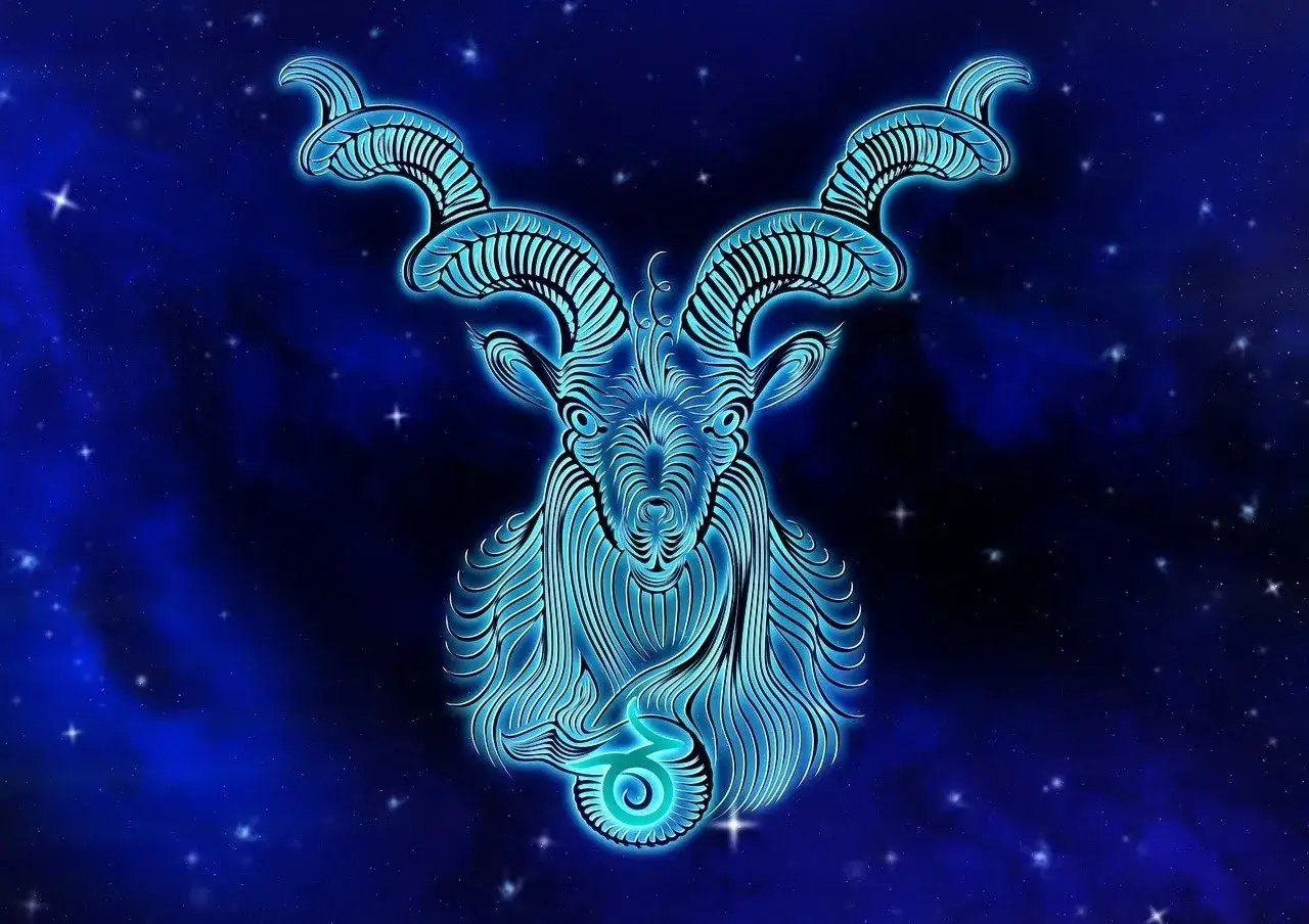 Stylizowany koziorożec z symbolem zodiaku, idealny do horoskop miesięczny.