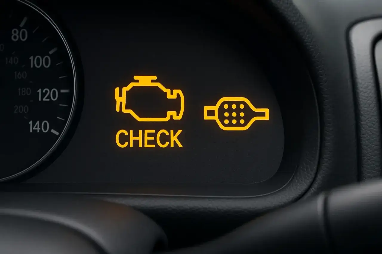 Spia accesa sul cruscotto: problema al motore o al catalizzatore auto.