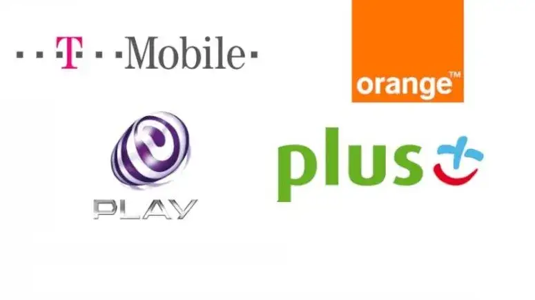 Loga operator&oacute;w kom&oacute;rkowych Polska Orange Play Plus T-Mobile