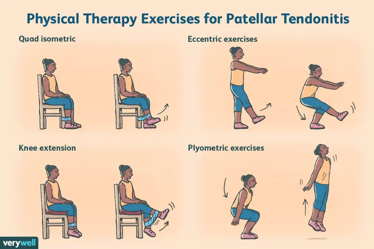 Exercices de kin&eacute;sith&eacute;rapie pour la tendinite rotulienne : isom&eacute;trie, excentriques, extensions et pliom&eacute;trie. Un traitement pour la tendinite genou.