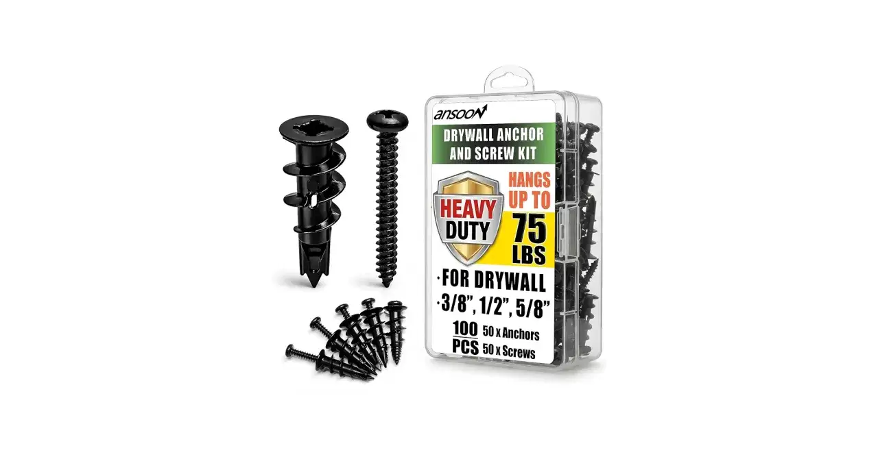 Kit de anclajes y tornillos para colgar en pladur. Soportan hasta 75 lbs.
