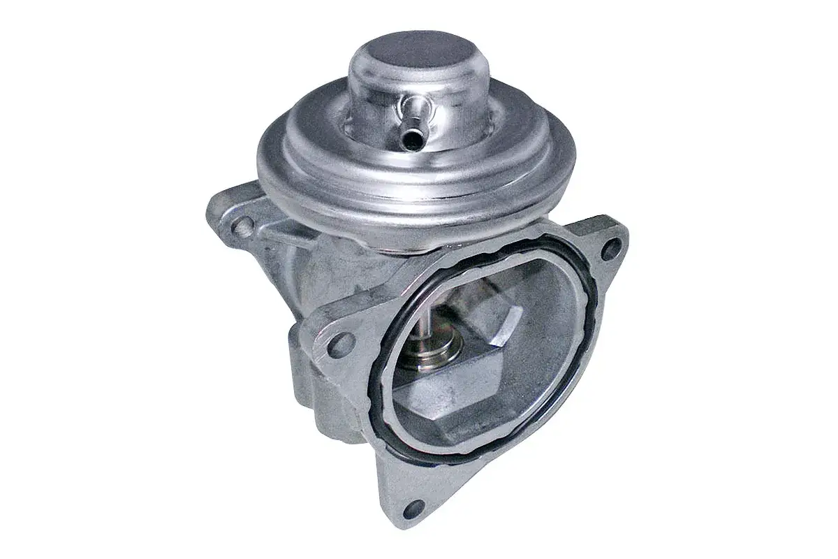 VW p0402 Abgasrückführungsventil (AGR-Ventil) aus Metall, mit sichtbarem Ventil und Anschlussstutzen.