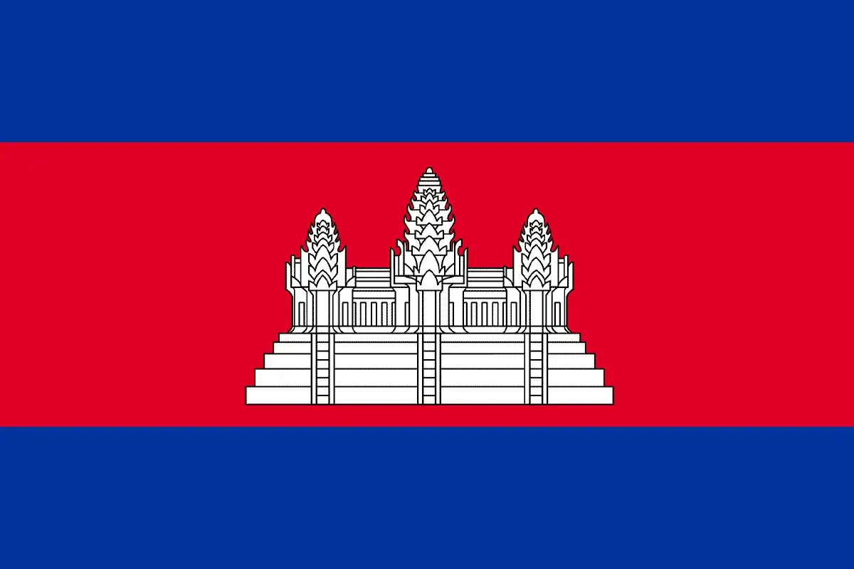 Flaga Kambodży z wizerunkiem Angkor Wat. Planujesz podróż i potrzebujesz wizy do Kambodży?