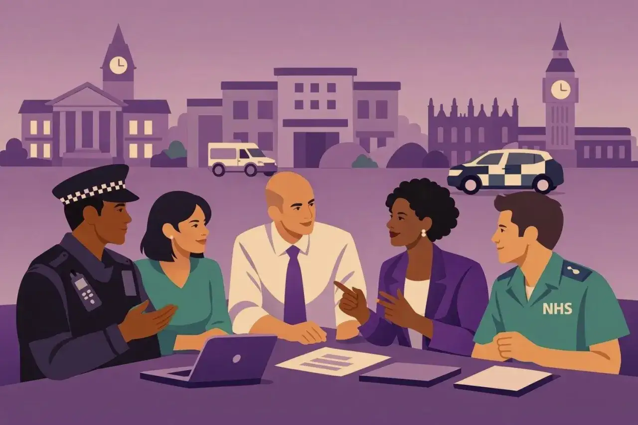 Diverse professionals discuss plans, highlighting the value of a graduate certificate in advancing careers in public service.