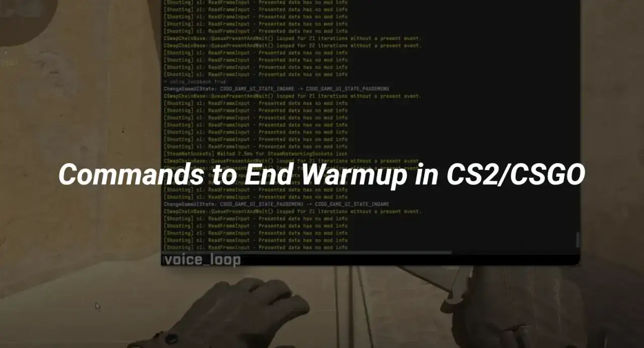Komenda na pominięcie rozgrzewki w CS:GO. Widok konsoli z tekstem i napisami 