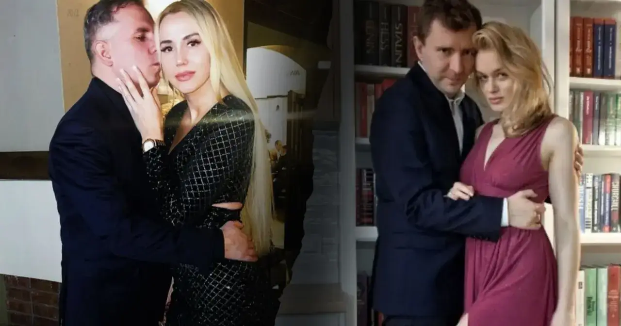 Łukasz Schreiber z pierwszą żoną, w czarnej, błyszczącej sukience i garniturze.