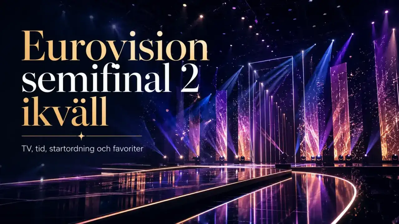 Eurovision semifinal 2 ikväll. Scenen är upplyst med lila och blåa ljusstrålar. TV, tid, startordning och favoriter.