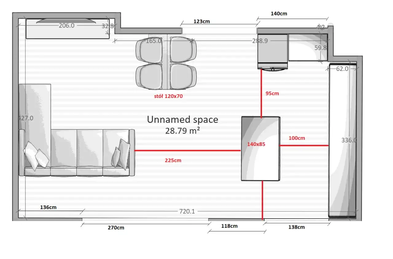 Planowanie funkcjonalne salonu z aneksem 30m2