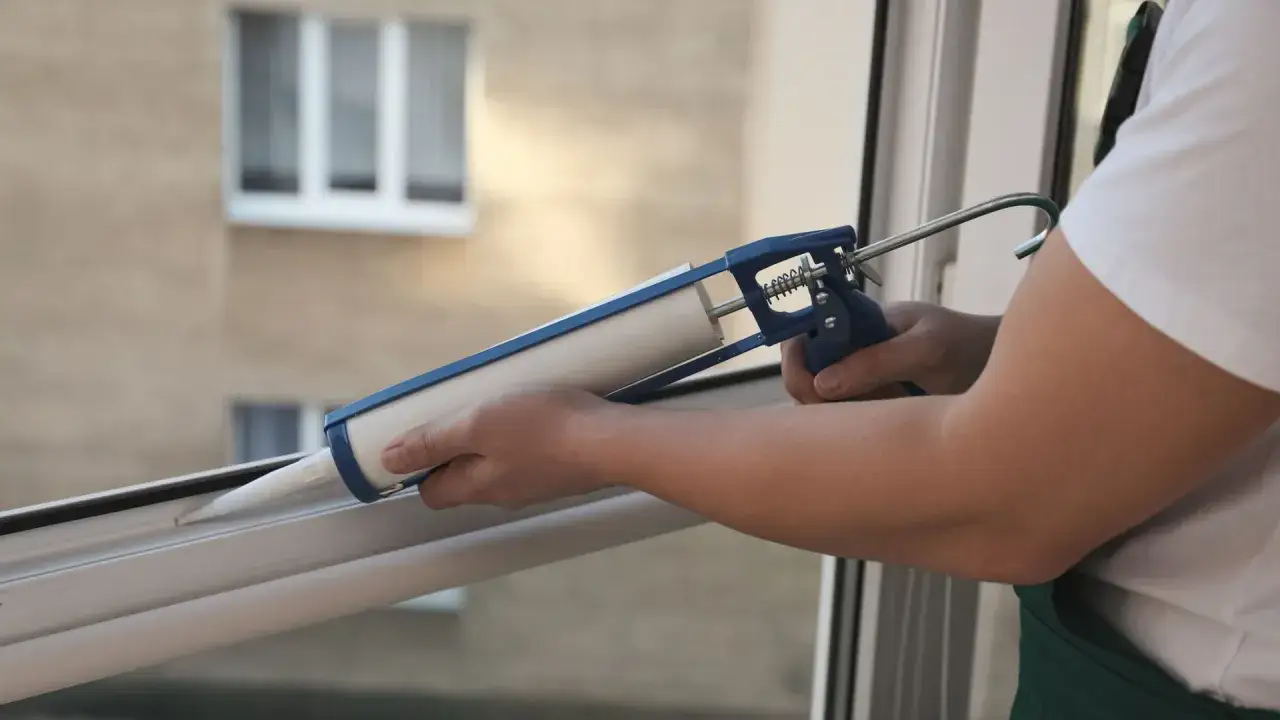 Application d'un joint mastic sur le cadre d'une fen&ecirc;tre pour assurer l'&eacute;tanch&eacute;it&eacute;.