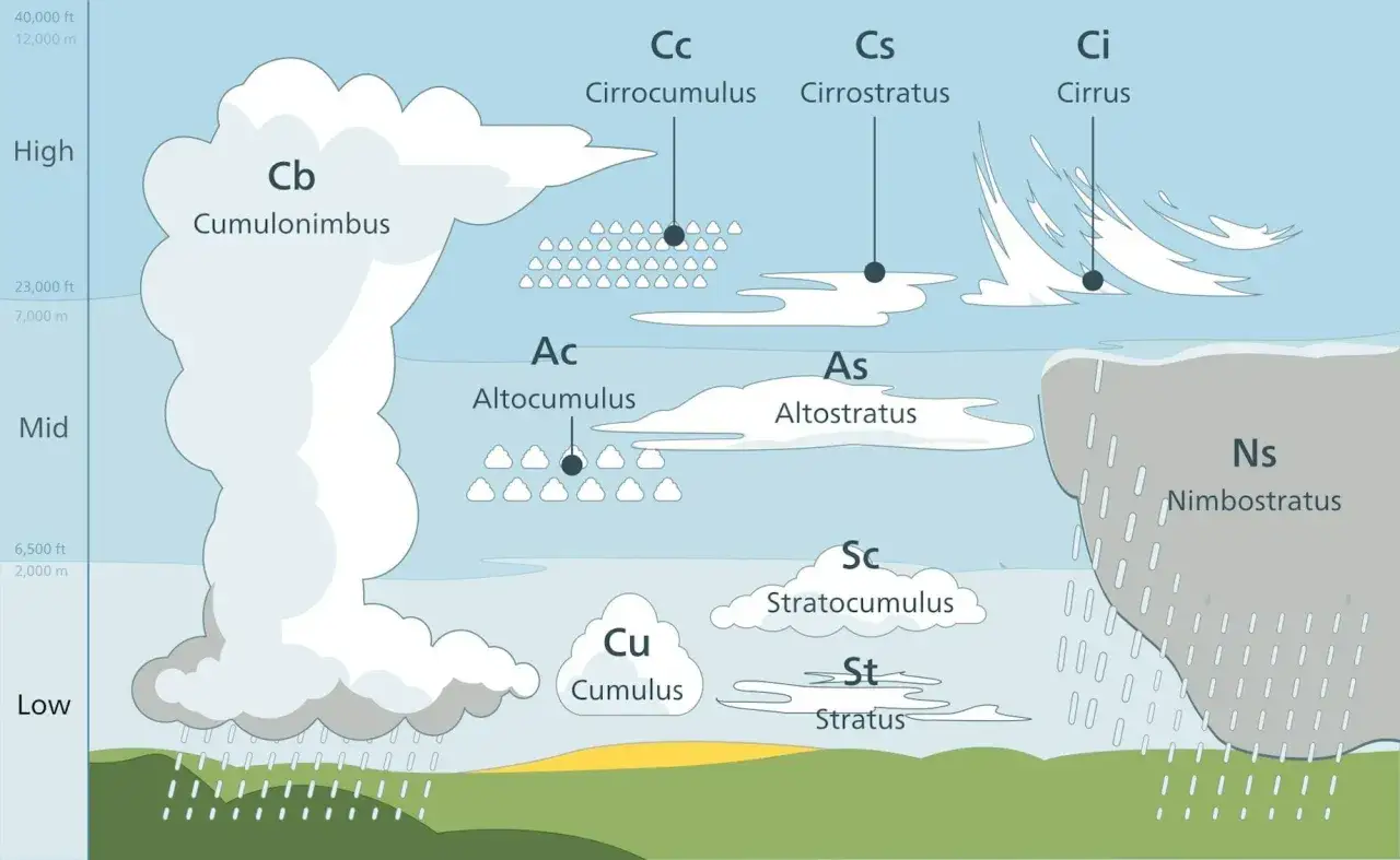 Chmura deszczowa Nimbostratus zasłania niebo, podczas gdy Cumulonimbus groźnie pnie się w górę.