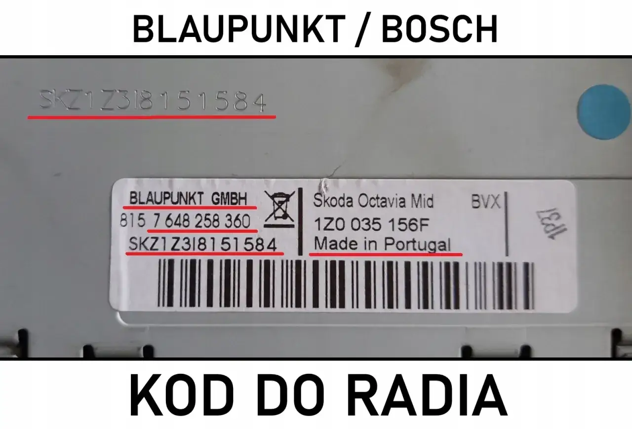 Numer seryjny radia Blaupunkt SKZ1Z318151584 i numer 815 7 648 258 360 to klucz do tego, jak odkodować radio.