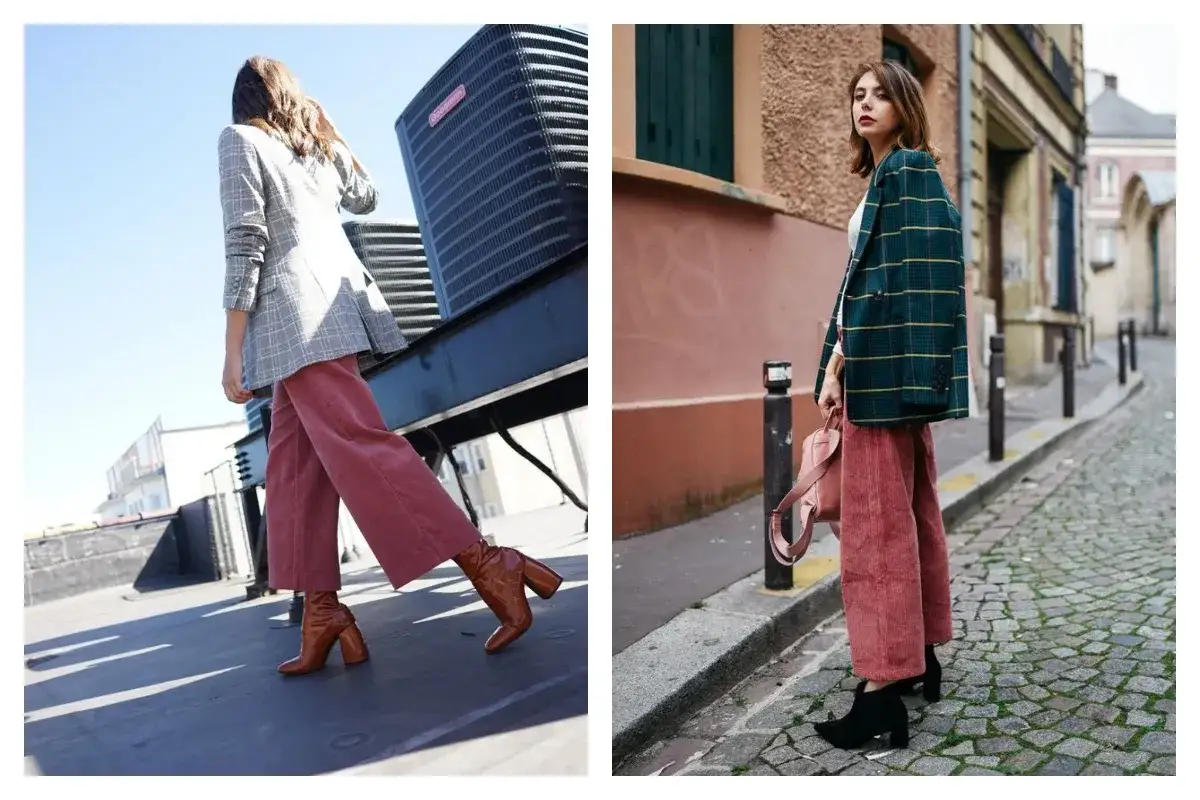 Quelle chaussure avec pantalon velours femme ? Bottines marron vernies ou noires pour un look chic et tendance.