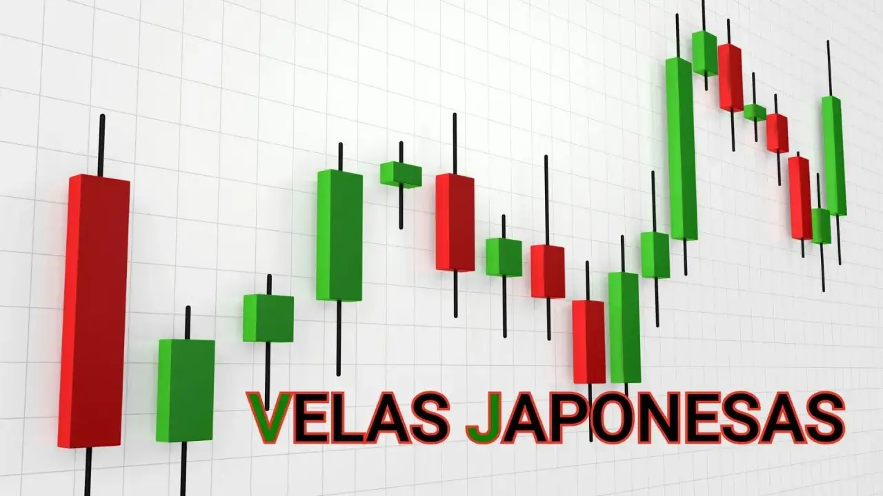 Gráfico de velas japonesas, esencial para operar con CFD. Muestra la tendencia del mercado con barras rojas y verdes.