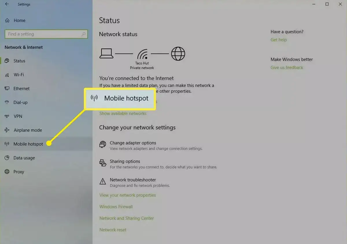 Ustawienia sieciowe Windows: jak udostępnić hotspot na komputer. Wybierz 