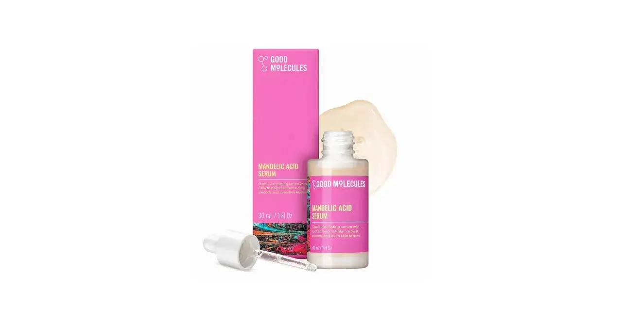 Good Molecules Mandelic Acid Serum, en mild exfolierande serum med AHA f&ouml;r klar, sl&auml;t och j&auml;mn hudtextur.
