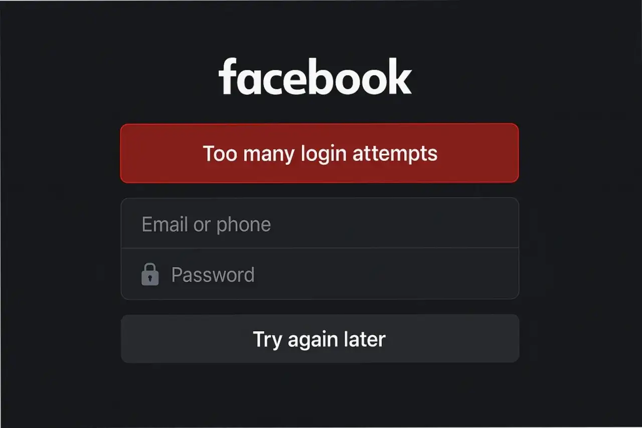 Ekran logowania Facebooka z komunikatem