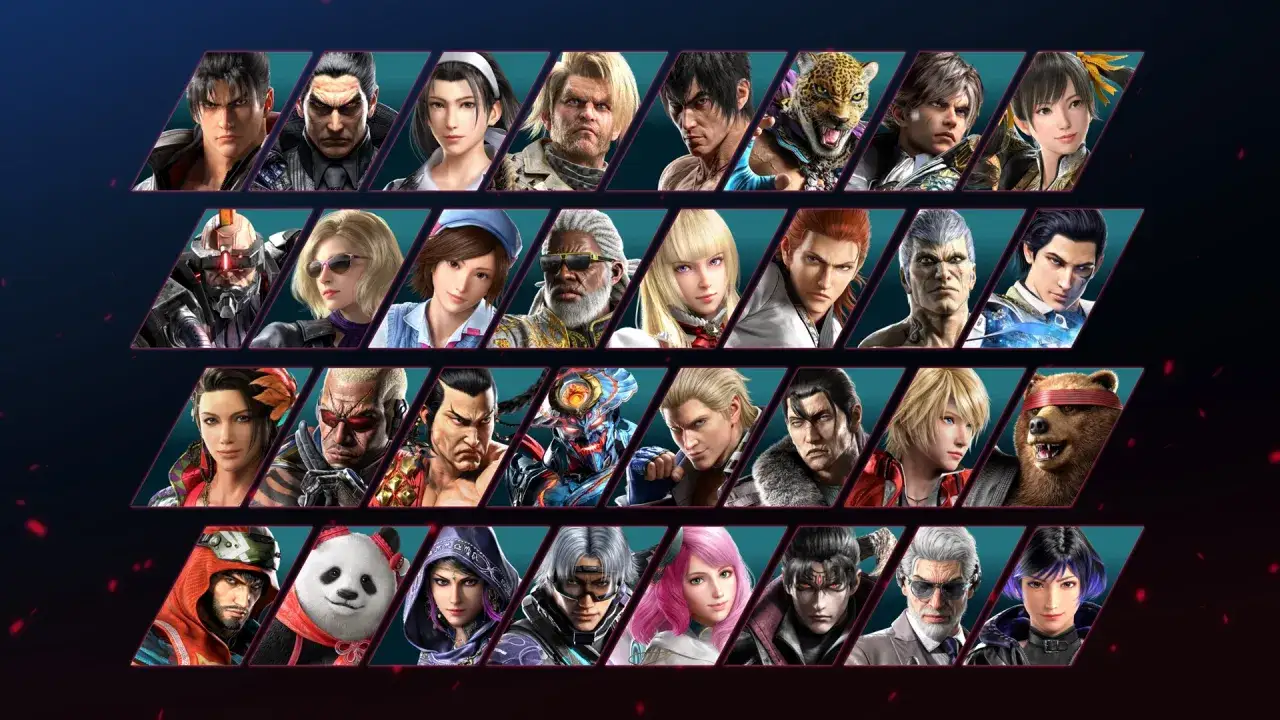 Auswahl der Tekken 8 Charaktere: Jin Kazama, Kazuya Mishima, Jun Kazama, Paul Phoenix, King, Nina Williams, Ling Xiaoyu, Bryan Fury, Hwoarang, Steve Fox, Leo Kliesen, Lili De Rochefort, Asuka Kazama, Marshall Law, Feng Wei, Raven, Sergei Dragunov, Yosh...