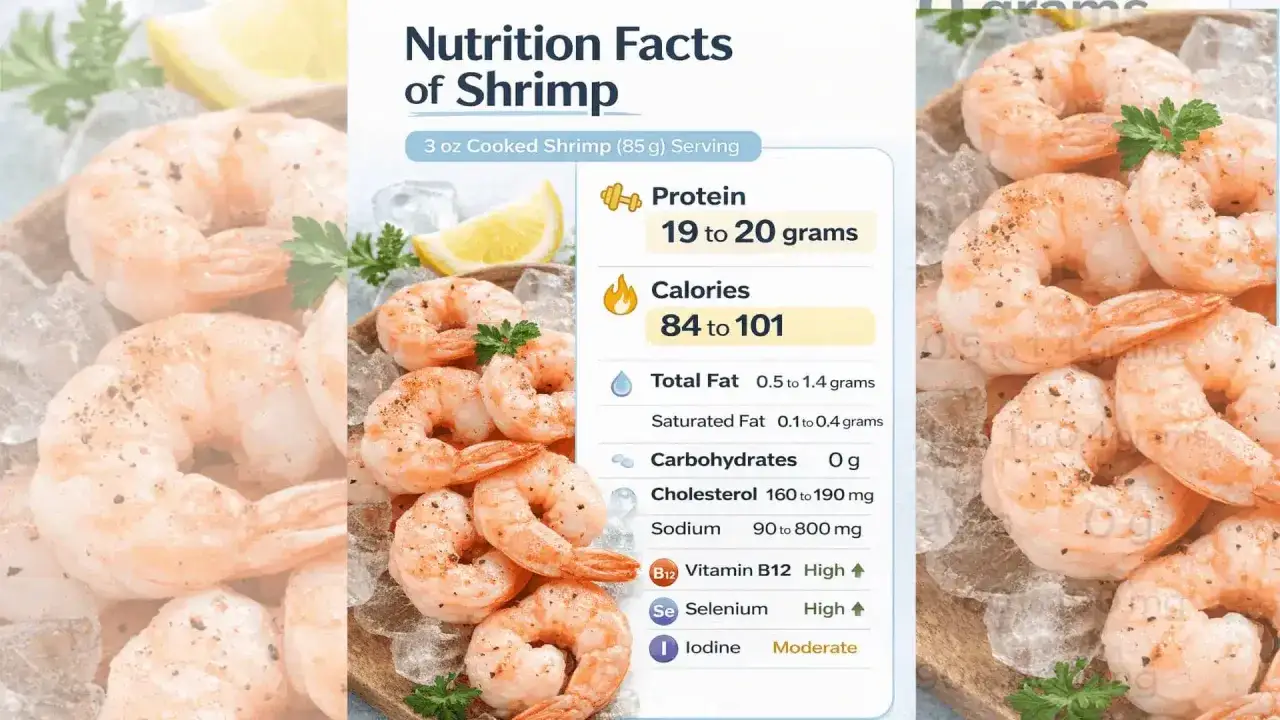 Krewetki kcal: 84-101 w porcji 85g. Tabela wartości odżywczych pokazuje też białko, tłuszcze i witaminy.