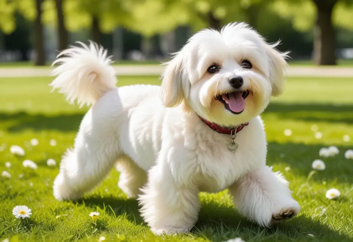 Glad bichon havanais springer i gr&auml;set. En nackdel kan vara att de kr&auml;ver mycket p&auml;lsv&aring;rd, men denna lilla hund verkar inte bry sig.