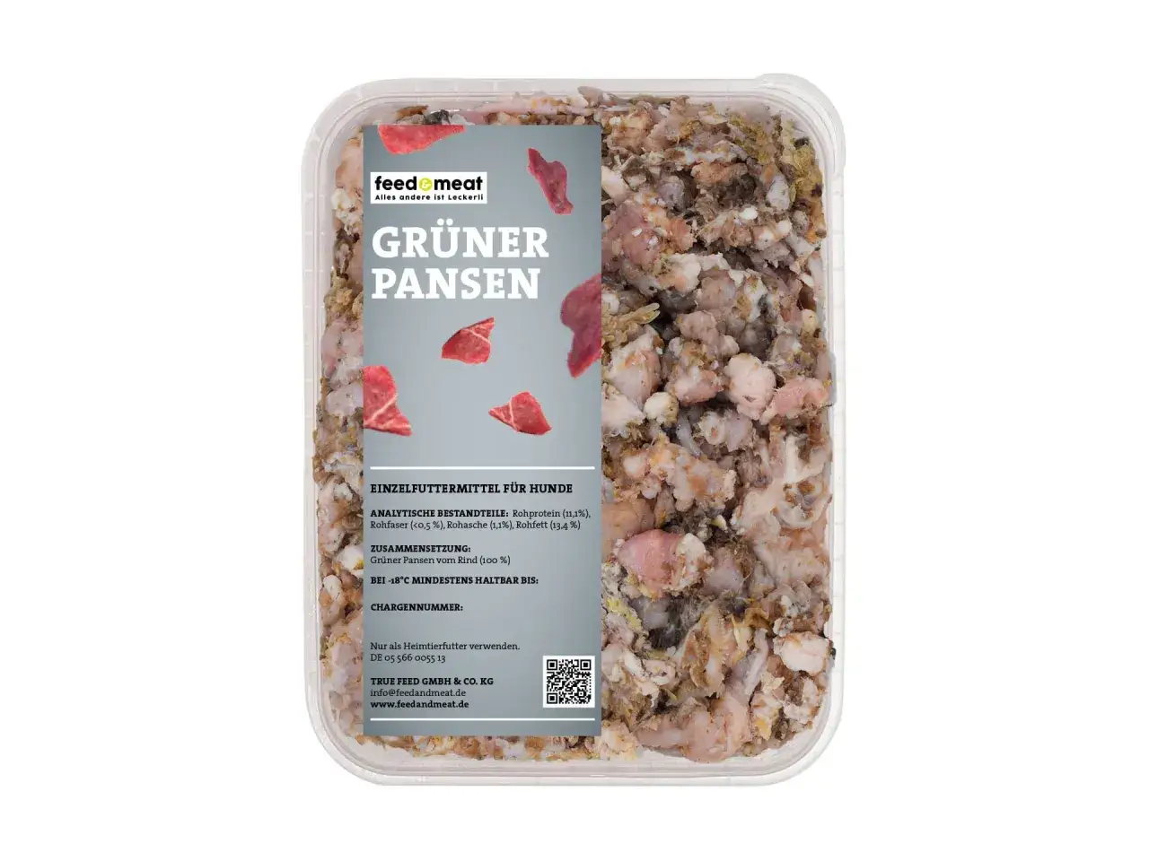 Hundefutter: Gr&uuml;ner Pansen vom Rind in einer Schale. Nat&uuml;rliche Mahlzeit f&uuml;r Hunde, reich an N&auml;hrstoffen.