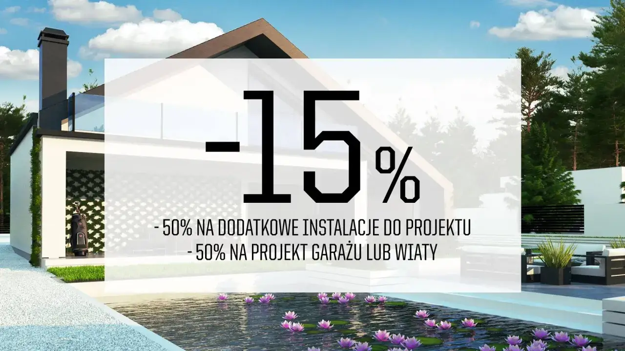 Promocja na panele fotowoltaiczne: -15% na instalacje i -50% na projekty garaży/wiat. Nowoczesny dom z basenem.