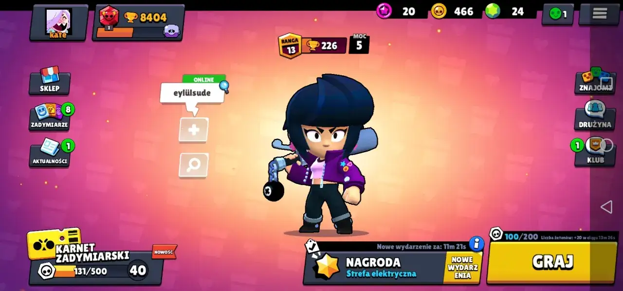 Brawl Stars od ilu lat? Postać Bibi z grą Brawl Stars, jej ranga 13, moc 5.