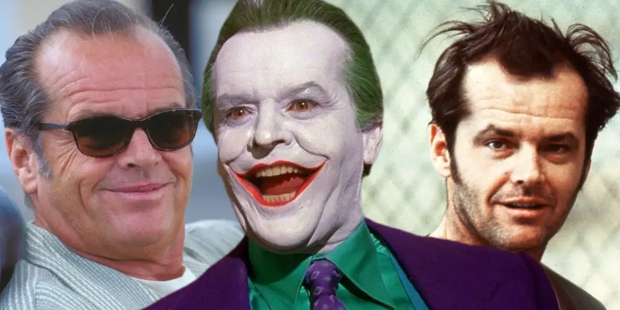 Jack Nicholson w trzech odsłonach: w okularach, jako Joker i w innej roli. Ikona kina, której filmy zapadają w pamięć.