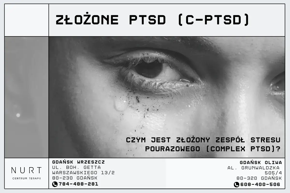Zbliżenie na zapłakane oko, symbolizujące złożony zespół stresu pourazowego (c-PTSD). Pomoc dla osób zmagających się z traumą.