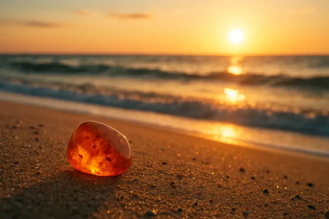 Bursztyn na plaży o zachodzie słońca. Wskazówki, jak szukać bursztynu nad morzem, gdy fale wyrzucają skarby.