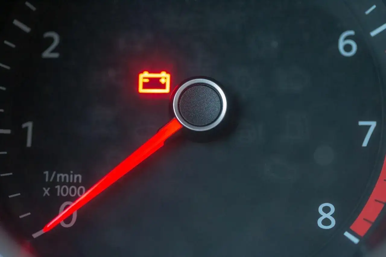 Voyant de batterie allum&eacute; sur le tableau de bord, signe d'une voiture qui ne d&eacute;marre pas.