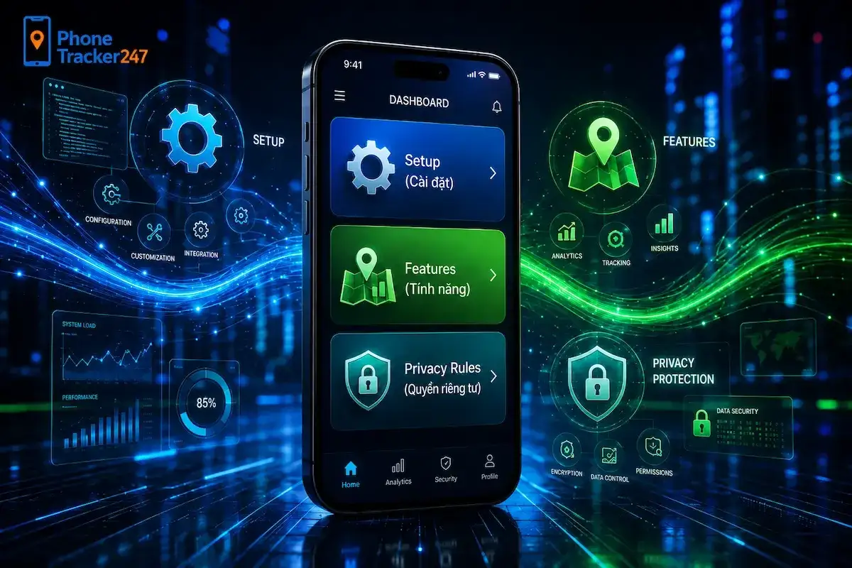 Interfaz de Phone Tracker 247. Muestra c&oacute;mo activar 