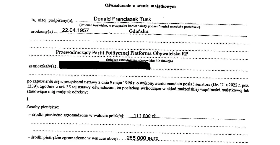 Oświadczenie majątkowe Donald Tusk
