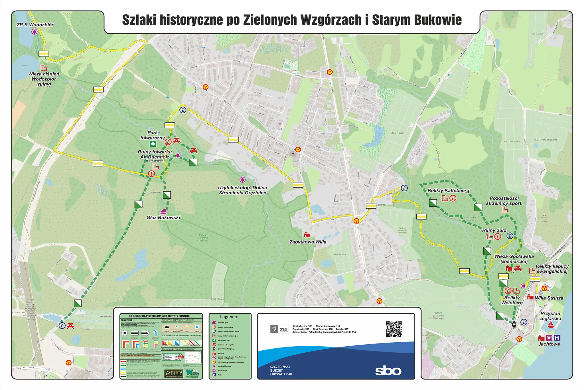 Mapa szlaków historycznych wokół Szczecina: ruiny, parki, wieże i punkty widokowe. Idealne miejsca, gdzie warto pojechać w okolice Szczecina.