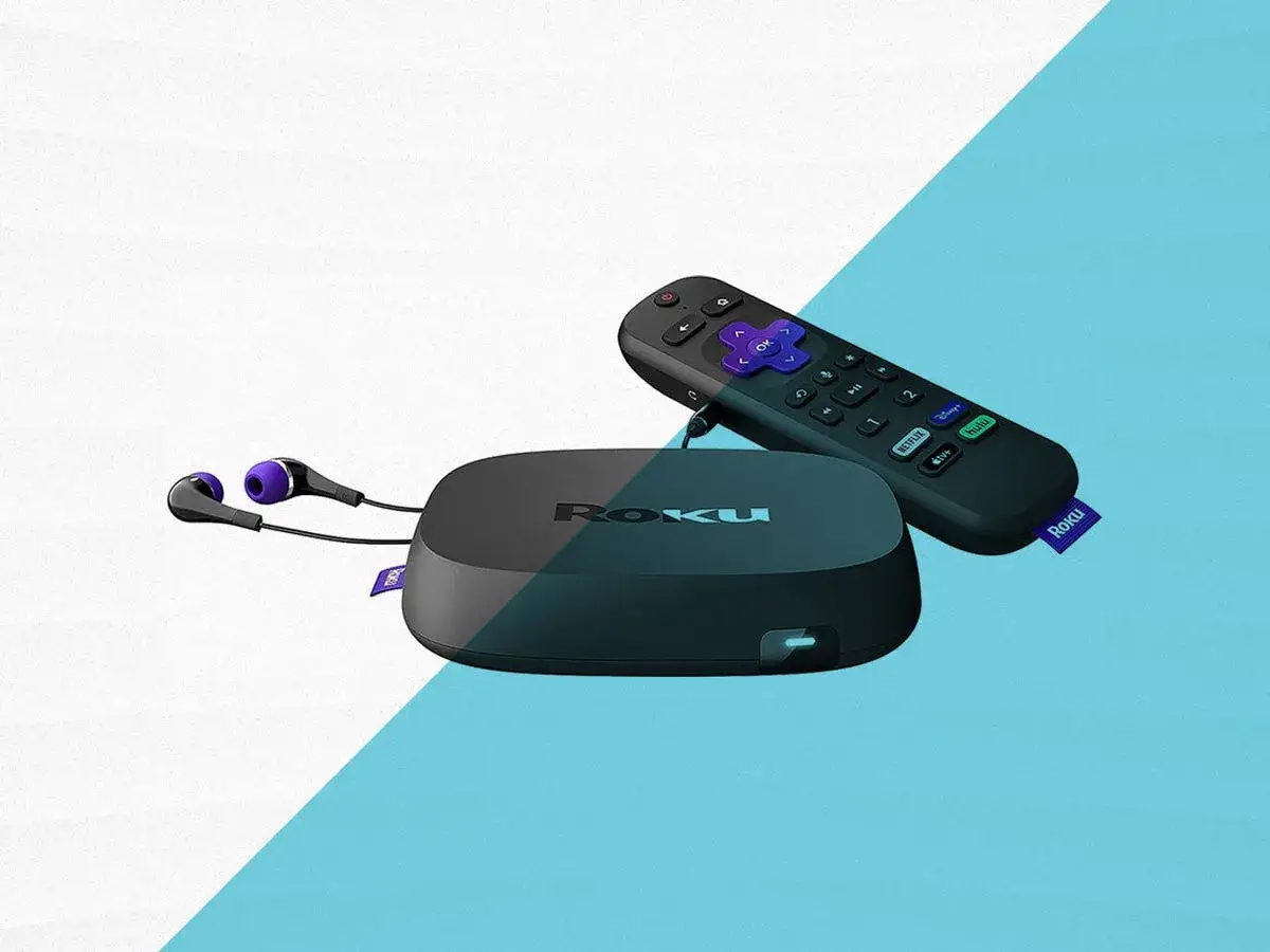 Odtwarzacz Roku z pilotem i słuchawkami. Idealny do oglądania Netflix 4K w domu.