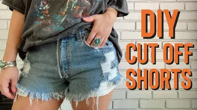 DIY jeans shorts tools flat lay