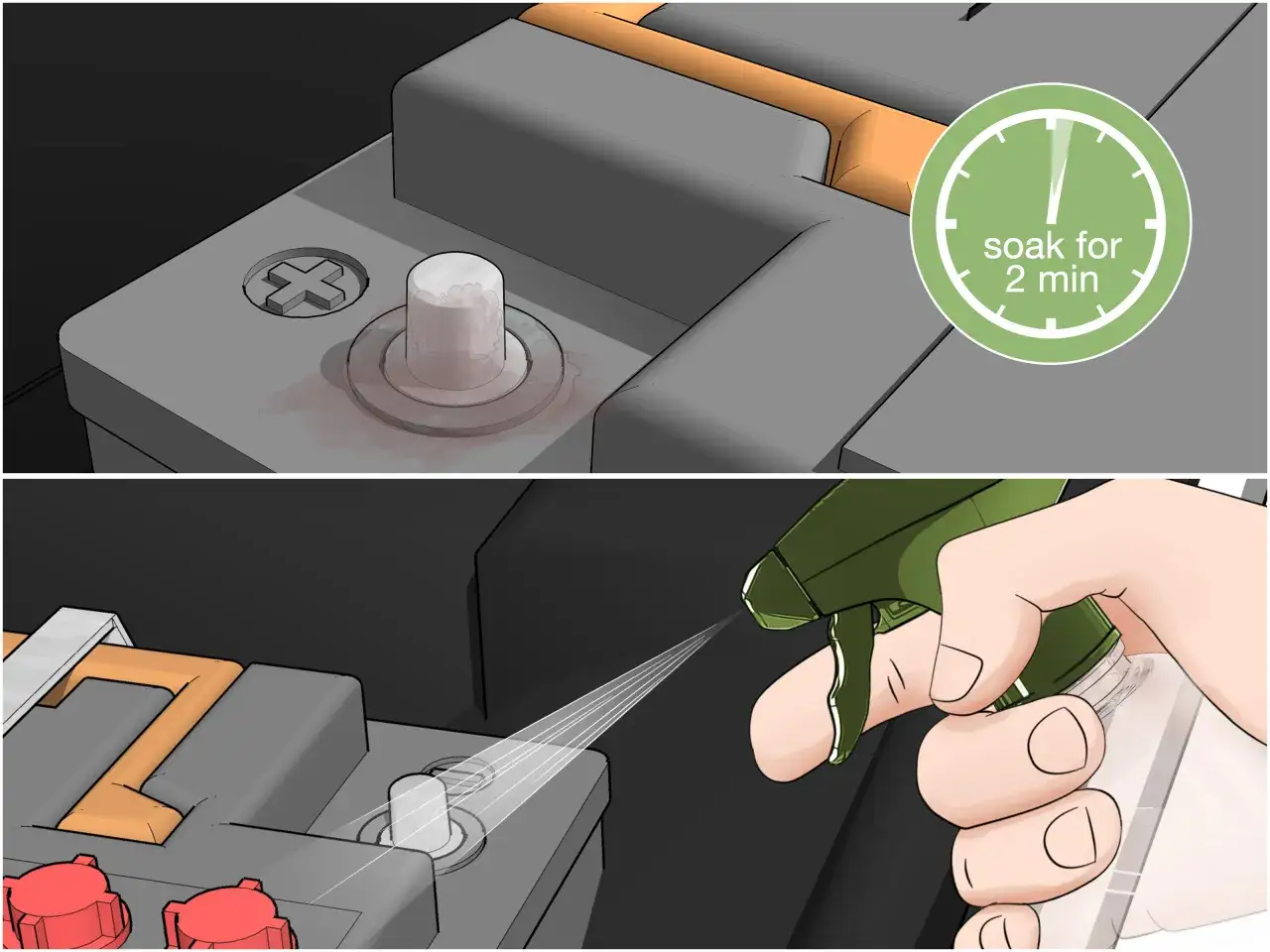 Come pulire vano batterie ossidato: spruzzare un detergente sui terminali della batteria e lasciare agire per 2 minuti.