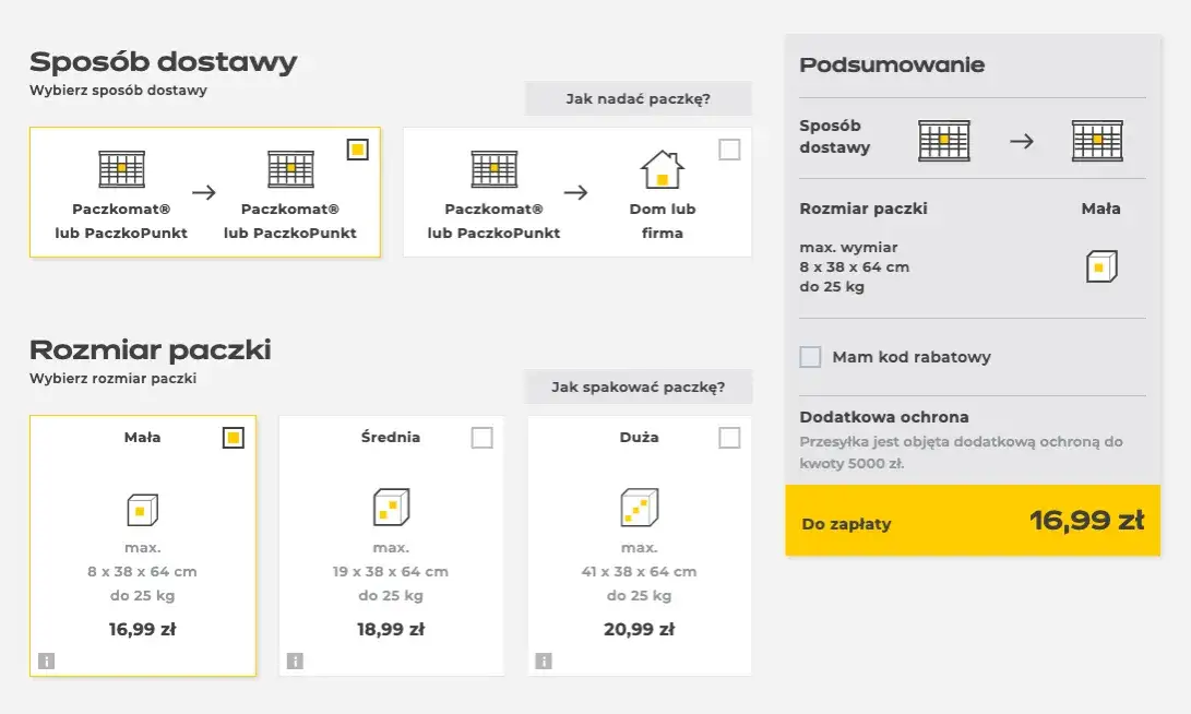Nadawanie paczki w Paczkomacie InPost ekran