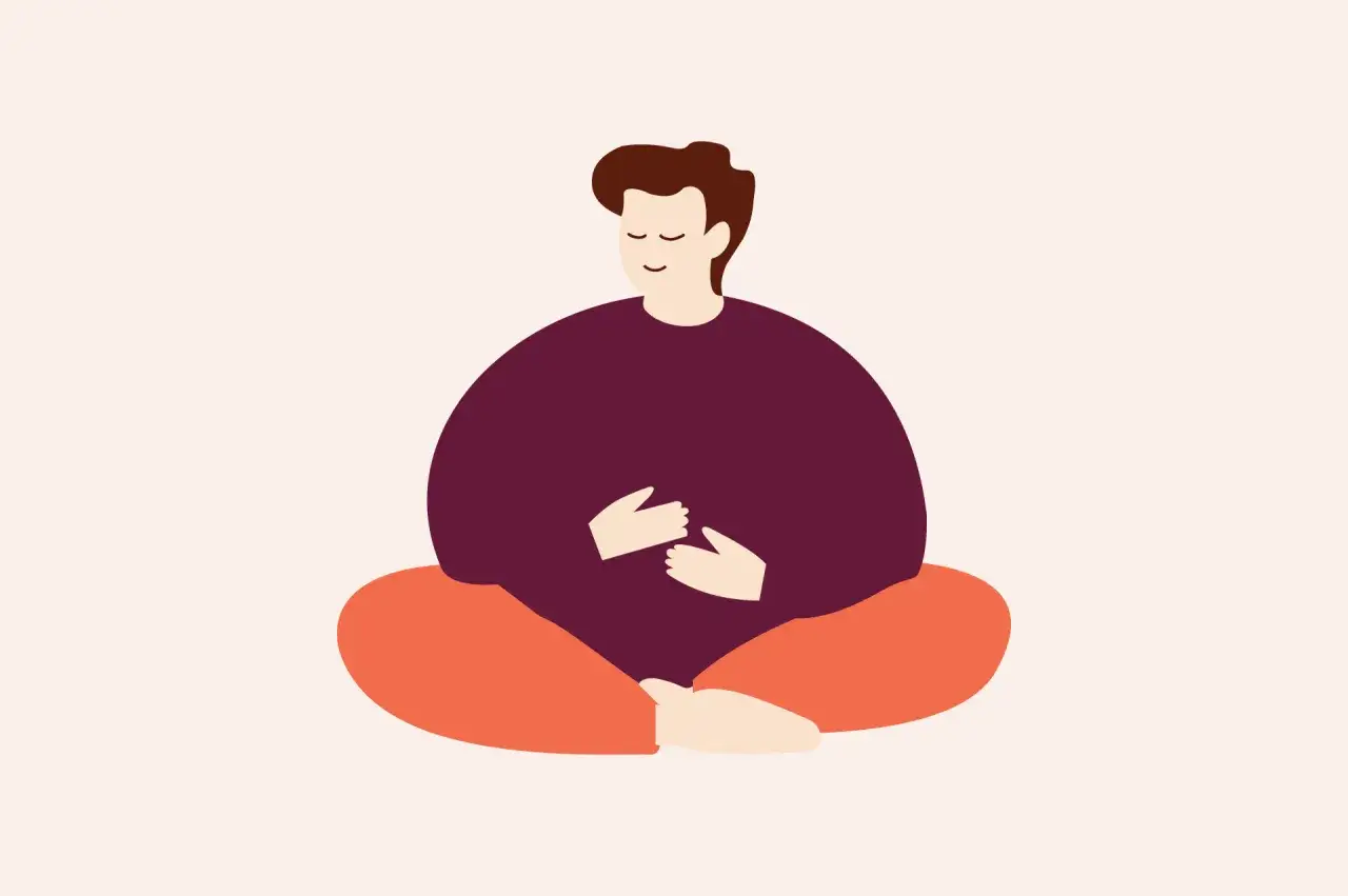 En person sitter i meditationsställning, lugn och fokuserad. Bilden illustrerar stress sårbarhetsmodellen genom att visa en person som finner inre ro.