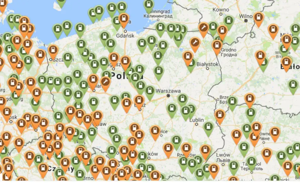 Mapa zagęszczenia samochod&oacute;w elektrycznych w Polsce