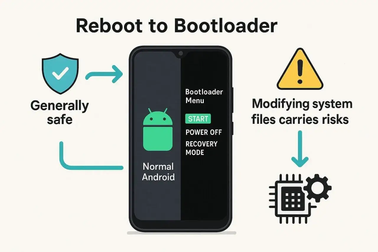 Grafika pokazuje jak uruchomić telefon w trybie **fastboot**. Po lewej