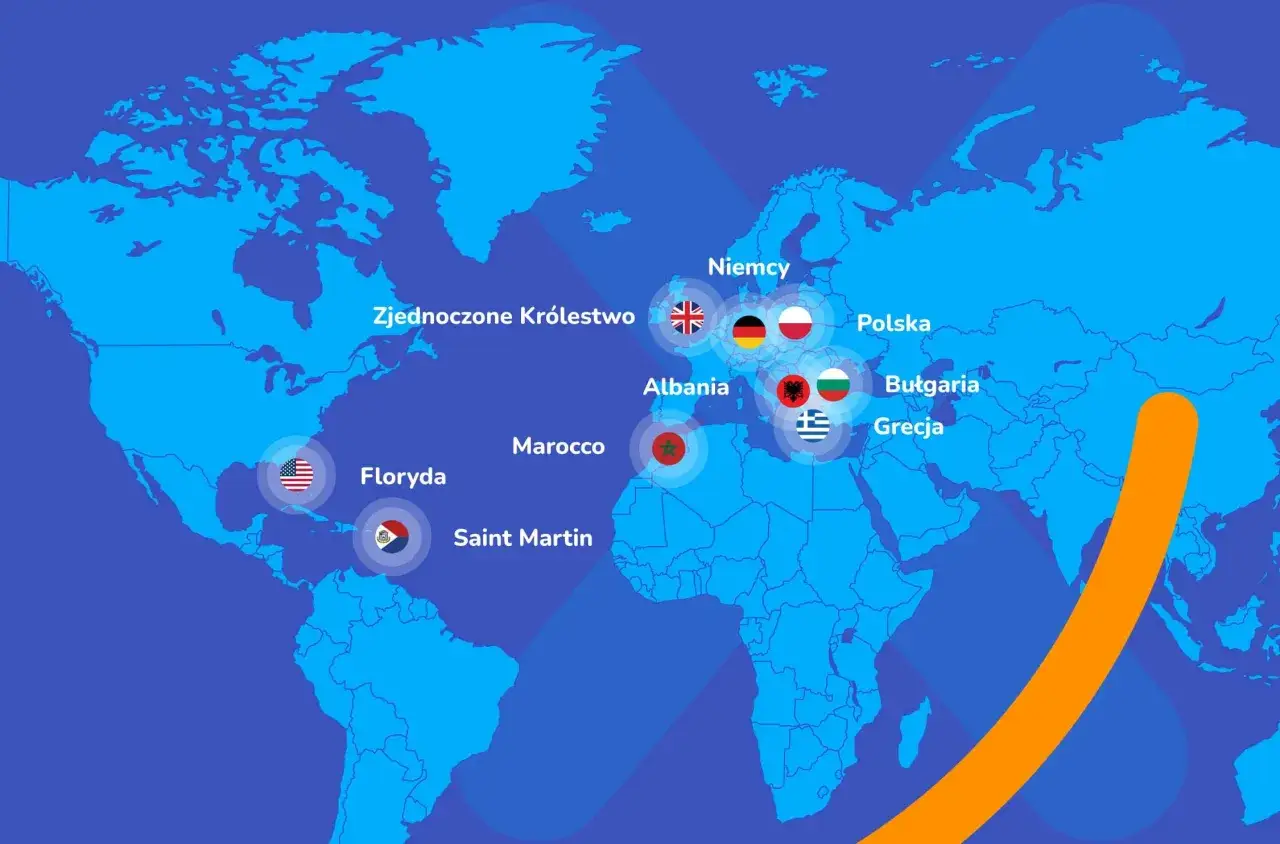 Mapa świata z zaznaczonymi ciepłymi kierunkami w listopadzie