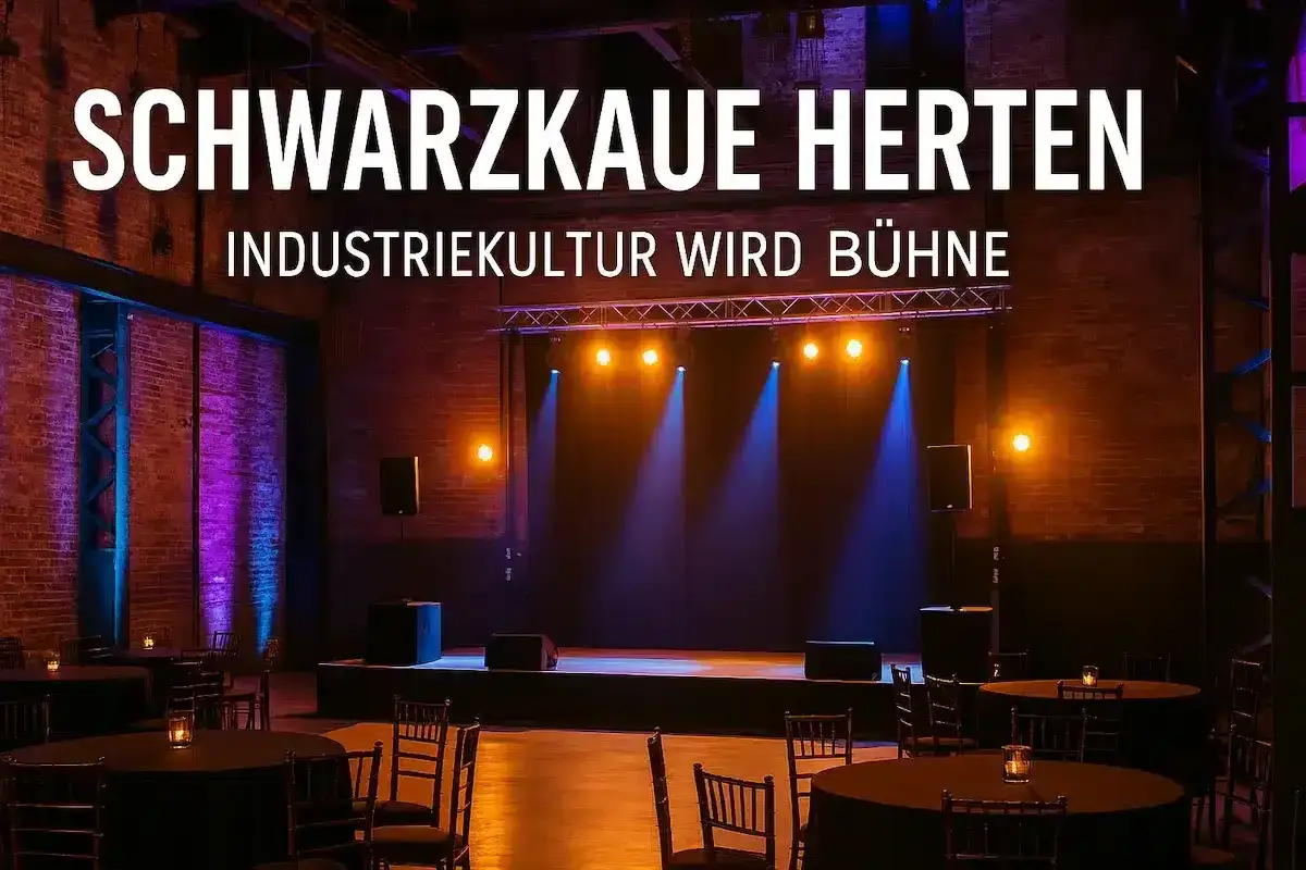 B&uuml;hne in der Schwarzkaue Herten, wo Industriekultur zur B&uuml;hne wird. Gem&uuml;tliche Tische mit Kerzenlicht laden zum Verweilen ein.