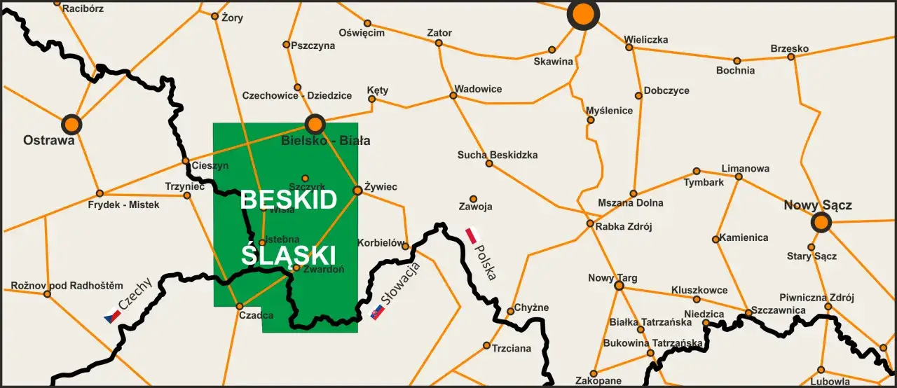 Park Krajobrazowy Beskidu Śląskiego mapa
