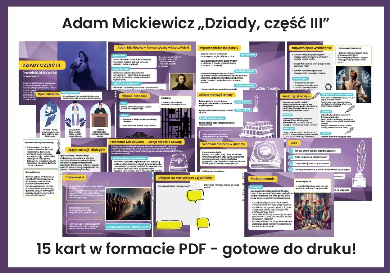 Dziady cz. III: Konrad, Ksiądz Piotr i Senator to kluczowi bohaterowie dramatu Mickiewicza. Ich losy odzwierciedlają walkę o wolność i ducha narodu.
