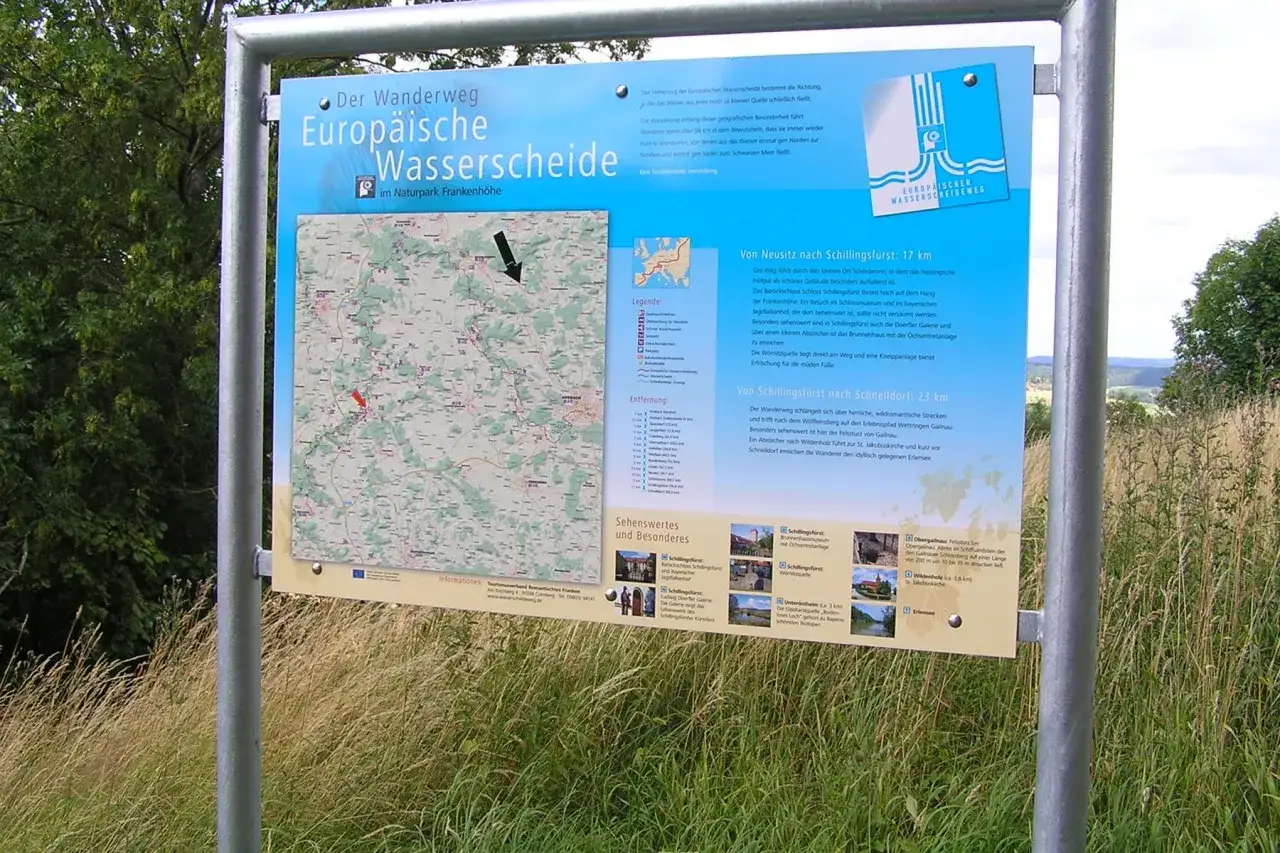 Wanderweg Europ&auml;ische Wasserscheide: Karte und Infos zum Weg durch den Naturpark Frankenh&ouml;he.